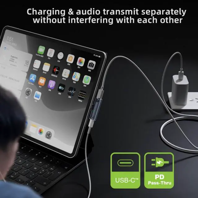 Alt view image 7 of 7 - Jimier USB-C Type-C to 3.5mm Audio DAC AUX Music 16bit 48kHz & 100W PD Power Adapter for Laptop Tablet Phone