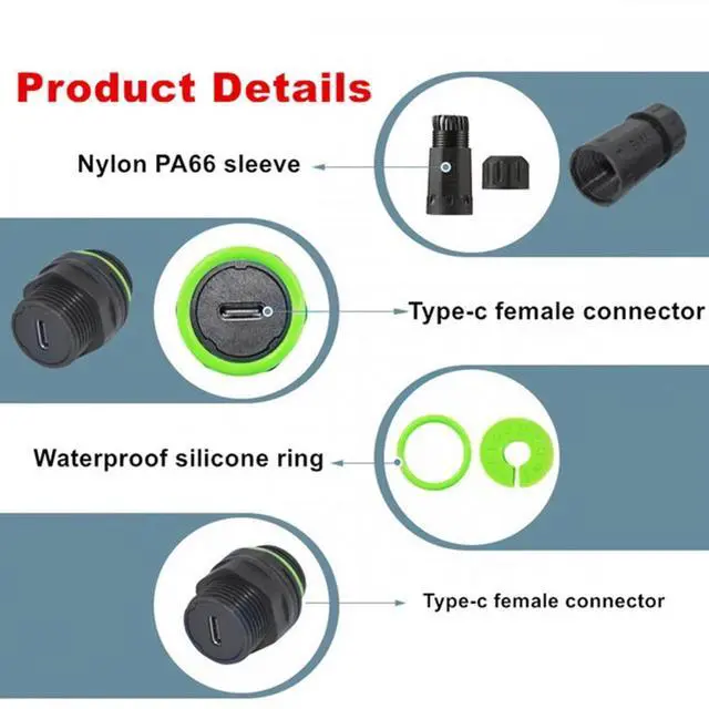 Alt view image 5 of 7 - Jimier M20 Locking IP68 Waterproof Type-C 10Gbps USB3.1 Female to USB-C Female Extension Adapter Coupler