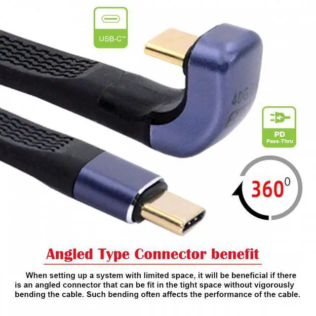 Alt view image 2 of 6 - Jimier 240W Type-C USB-C Male to Male USB4 40Gbps 100W 8K Flat Slim FPC Data Opposite U Shape Back Angled Cable for Laptop Phone 13cm