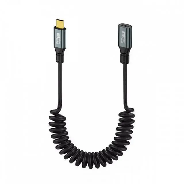 Alt view image 2 of 7 - Jimier Stretch Coiled USB-C USB4 Cable 20Gbps 100W 8K for Laptop Keyboard Tablet Type-C Male to Female Extension Cable Power & Data