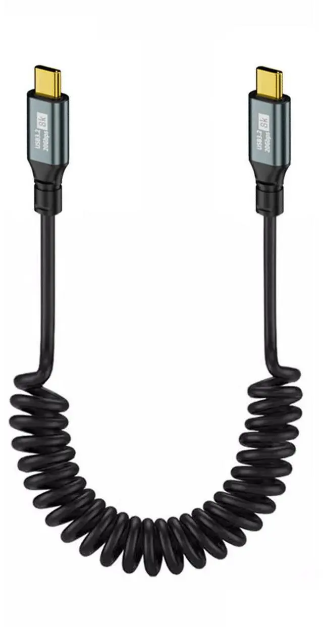 Alt view image 2 of 7 - Jimier Stretch Coiled USB-C USB4 Cable 20Gbps 100W 8K for Laptop Keyboard Tablet Type-C Male to Male Cable Power & Data