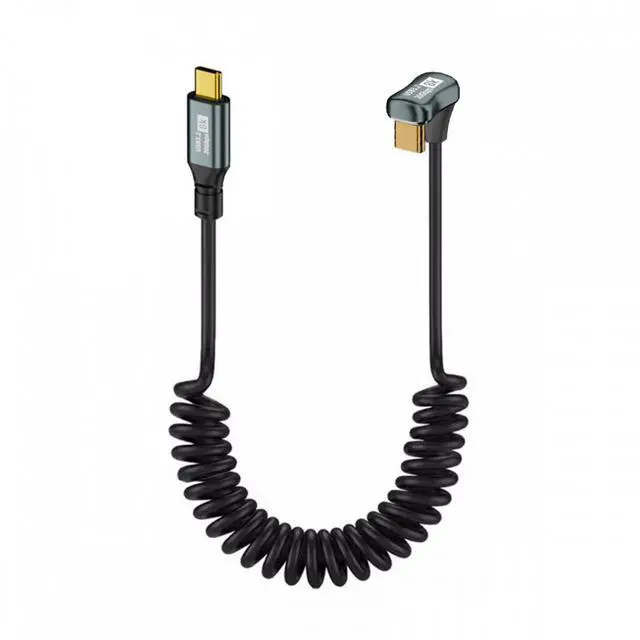 Alt view image 2 of 7 - Xiwai Stretch Coiled USB-C USB4 Cable 20Gbps 100W 8K Type-C Opposite Back Angled Male to Male Cable Power & Data for Laptop Keyboard Tablet