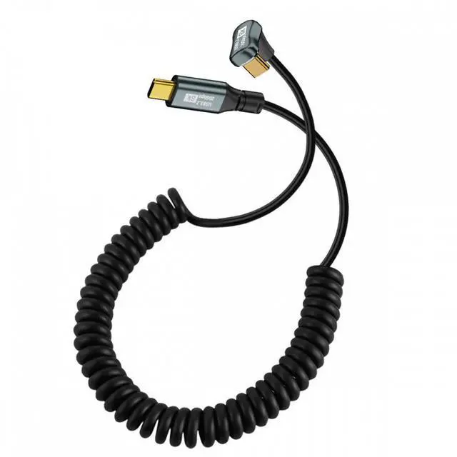 Alt view image 4 of 7 - Xiwai Stretch Coiled USB-C USB4 Cable 20Gbps 100W 8K Type-C Opposite Back Angled Male to Male Cable Power & Data for Laptop Keyboard Tablet
