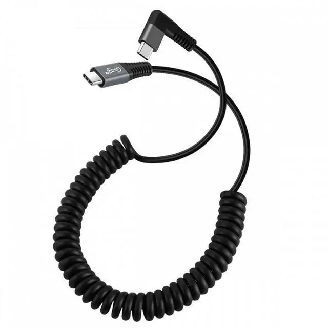Alt view image 3 of 6 - Jimier Stretch Coiled USB-C USB4 Cable 20Gbps 100W 8K Type-C Right Angled Male to Male Cable Power & Data for Laptop Keyboard Tablet