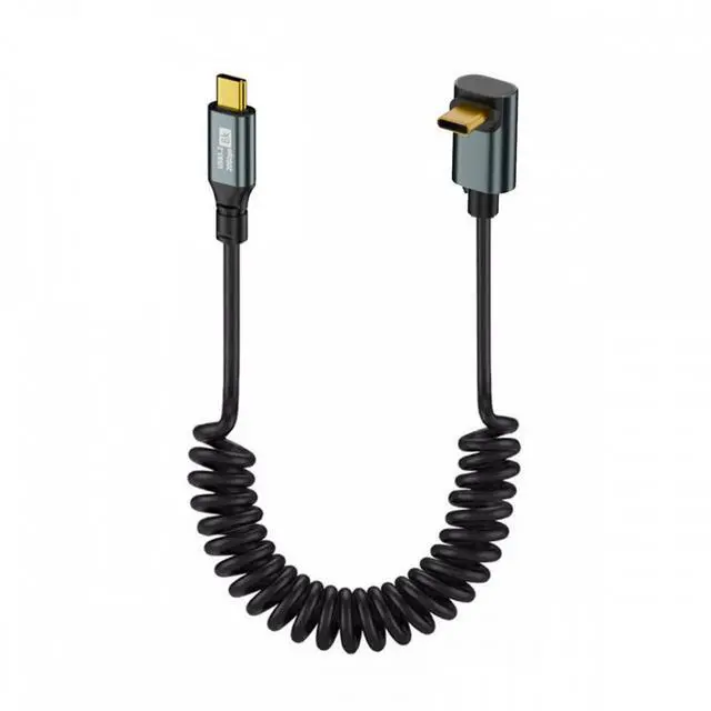 Alt view image 2 of 7 - Jimier Stretch Coiled USB-C USB4 Cable 20Gbps 100W 8K Type-C Up Angled Male to Male Cable Power & Data for Laptop Keyboard Tablet