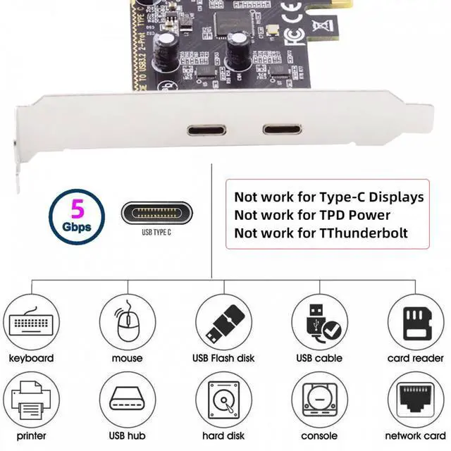 Alt view image 7 of 7 - Chenyang USB3.1 Gen1 5Gbps Dual Type-C USB-C Female to PCI-E Express 1x Card Adapter ASM1042 with Low Profile Bracket