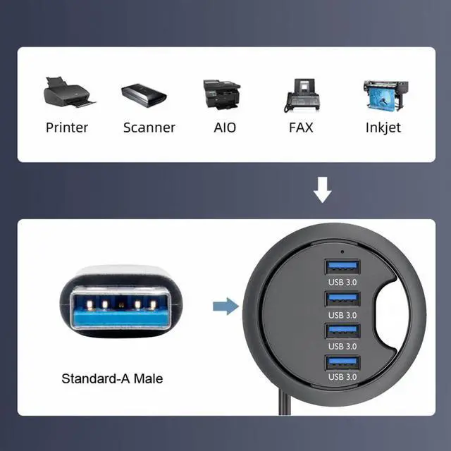 Alt view image 6 of 7 - CY USB 3.0 Hub 4 Port USB 60mm Desk Grommet Splitter Dock Station Interface for Desktop PC Desk