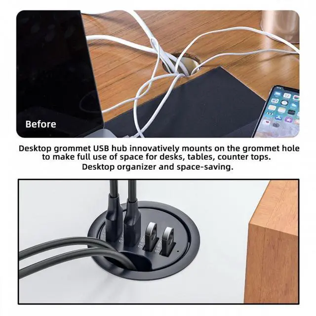 Alt view image 7 of 7 - Chenyang USB 3.0 Hub 4 Port USB 60mm Desk Grommet Splitter Dock Station Interface for Desktop PC Desk