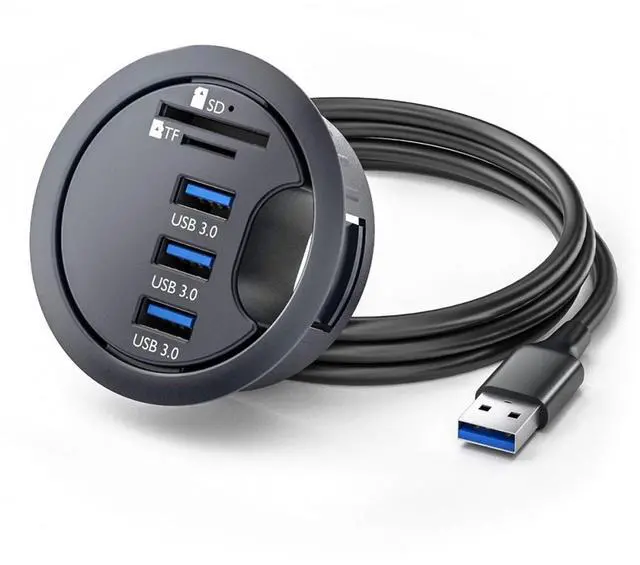 Alt view image 2 of 7 - Jimier USB 3.0 Hub SD TF 3 Port USB 60mm Desk Grommet Splitter Dock Station Micro-SD Card Reader for Desktop PC Desk