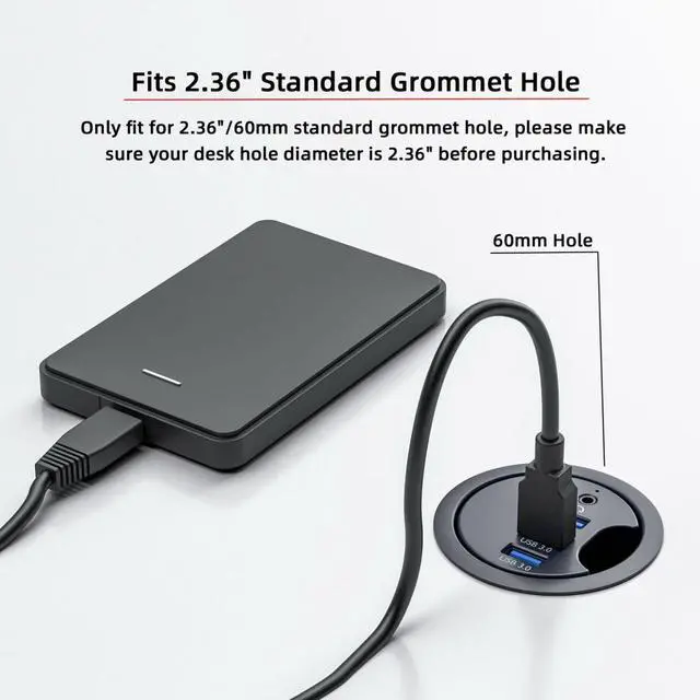 Alt view image 6 of 7 - Chenyang USB 3.0 Hub Sound Card 3 Port USB 60mm Desk Grommet Splitter Dock Station Headphone Mic Audio Interface for Desktop PC