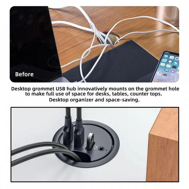 Alt view image 7 of 7 - Chenyang USB 3.0 Hub Sound Card 3 Port USB 60mm Desk Grommet Splitter Dock Station Headphone Mic Audio Interface for Desktop PC