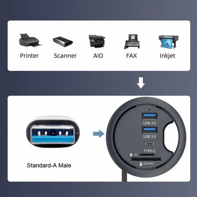 Alt view image 5 of 7 - CY USB 3.0 Hub SD TF USB-C 2 Port USB 60mm Desk Grommet Splitter Dock Station Micro-SD Card Reader for Desktop PC