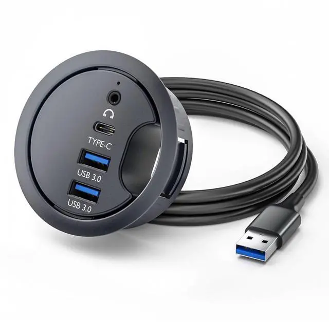 Alt view image 2 of 7 - Cablecc USB 3.0 Hub Sound Card USB-C 2 Port USB 60mm Desk Grommet Splitter Dock Station Headphone Mic Audio Interface for Desktop PC Desk