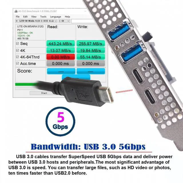 Alt view image 3 of 7 - Cablecc USB3.1 Gen1 5Gbps Dual Type-A & Type-C USB-C Female to PCI-E Express 1x Card Adapter uPD720201 with Low Profile Bracket