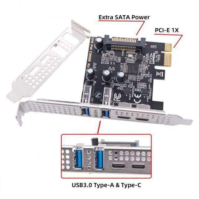 Alt view image 5 of 7 - Cablecc USB3.1 Gen1 5Gbps Dual Type-A & Type-C USB-C Female to PCI-E Express 1x Card Adapter uPD720201 with Low Profile Bracket
