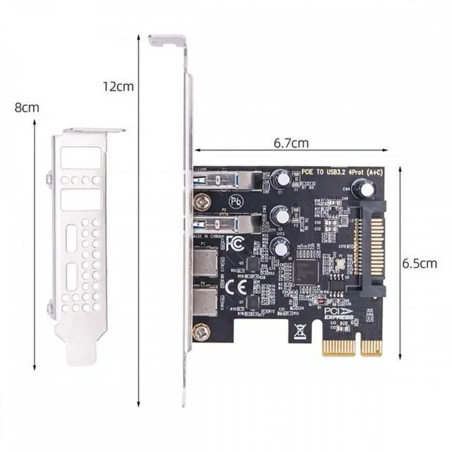 Alt view image 6 of 7 - Cablecc USB3.1 Gen1 5Gbps Dual Type-A & Type-C USB-C Female to PCI-E Express 1x Card Adapter uPD720201 with Low Profile Bracket