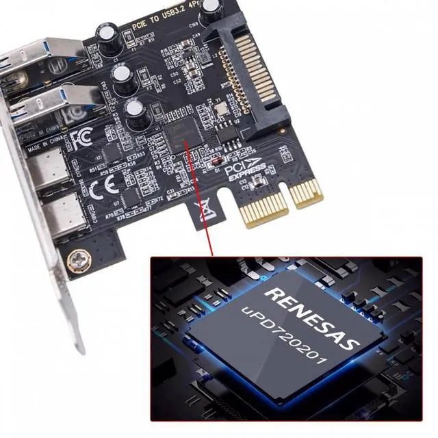 Alt view image 7 of 7 - Cablecc USB3.1 Gen1 5Gbps Dual Type-A & Type-C USB-C Female to PCI-E Express 1x Card Adapter uPD720201 with Low Profile Bracket