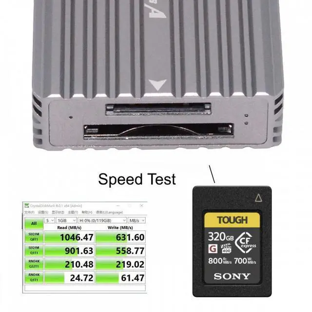 Alt view image 6 of 7 - Jimier USB3.1 Type-C USB3.0 Type-A to CF Express Extension Card Reader CFE Type-A & Type-B CFA R5 Z6 Z7 CFB Memory Card
