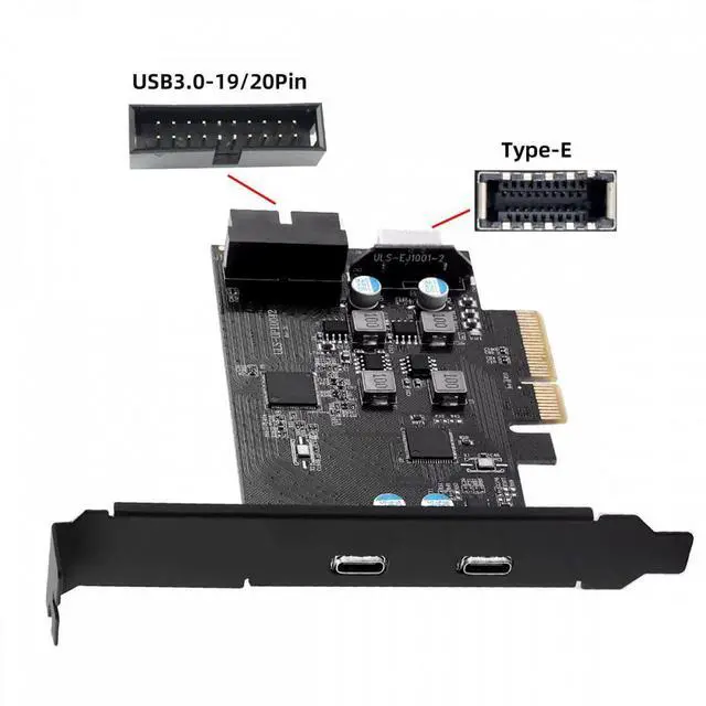 Alt view image 2 of 7 - Xiwai 10Gbps Type-E USB 3.1 Front Panel Socket & USB3.0 19Pin/20Pin & Dual Type-C USB-C to PCI-E Express Card Adapter ASM3142 VL822