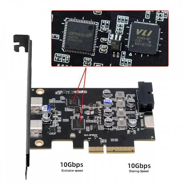 Alt view image 3 of 7 - Xiwai 10Gbps Type-E USB 3.1 Front Panel Socket & USB3.0 19Pin/20Pin & Dual Type-C USB-C to PCI-E Express Card Adapter ASM3142 VL822