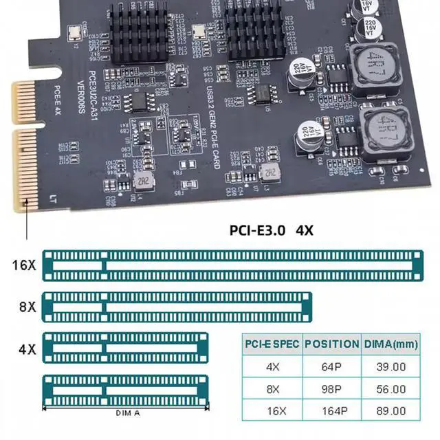Alt view image 4 of 7 - Chenyang 10Gbps Three Type-A USB3.0 Back Panel Socket & Dual USB3.1 Type-C USB-C to PCI-E Express Card Adapter ASM3142 VL822
