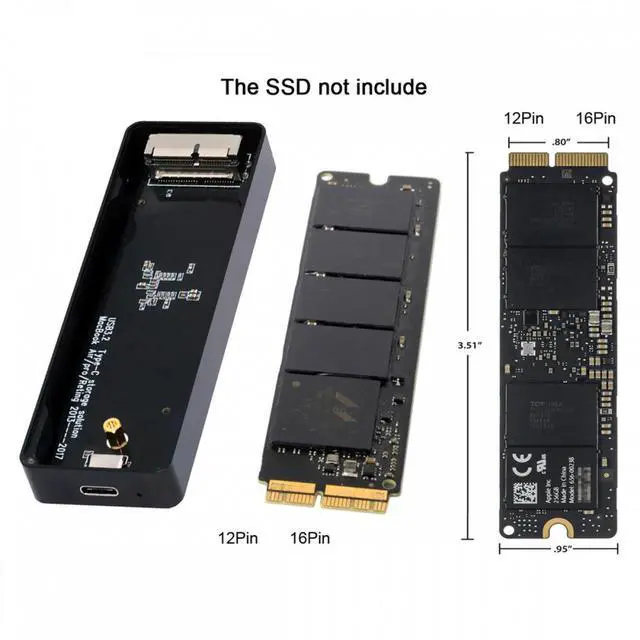 Alt view image 3 of 7 - Cablecc USB3.2 Type-C USB-C to 16+12Pin Mobile Box HDD Enclosure for MAC Air Pro 2013 2014 2015 2016 SSD Portable Case