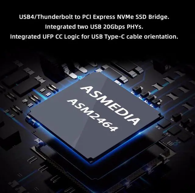 Alt view image 6 of 7 - Cablecc Type-C USB4 40Gbps to PCI-E 4.0 X4 SSD NVME NGFF M-Key Enclosure USB-C 20Gbps ASM2464 Chipset