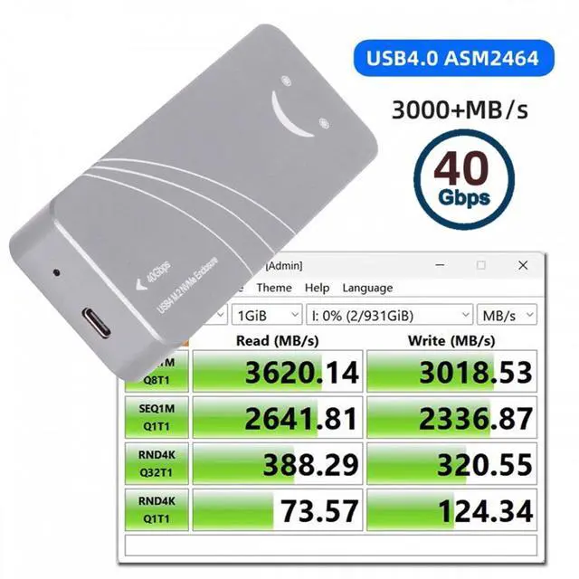 Alt view image 7 of 7 - Cablecc Type-C USB4 40Gbps to PCI-E 4.0 X4 SSD NVME NGFF M-Key Enclosure USB-C 20Gbps ASM2464 Chipset