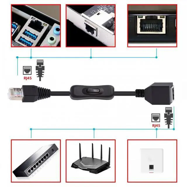 Alt view image 5 of 7 - Jimier RJ45 CAT6 8P8C STP UTP Male to Female Extension Cable with 304 Singal Switch On/Off LAN Ethernet Network Patch Cord