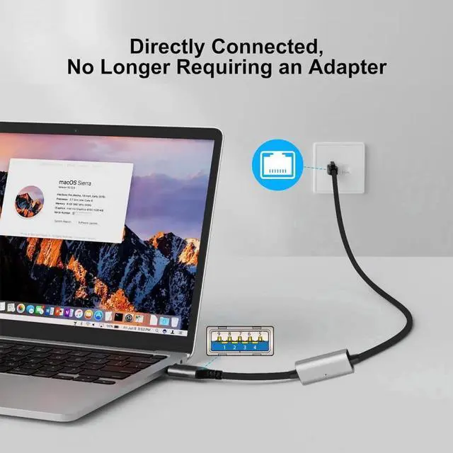 Alt view image 7 of 7 - CY USB to Ethernet Cable USB3.0 Type-A to RJ45 Male Cord Directly Connected 1000Mbps Gigabit LAN Network Compatible with USB2.0