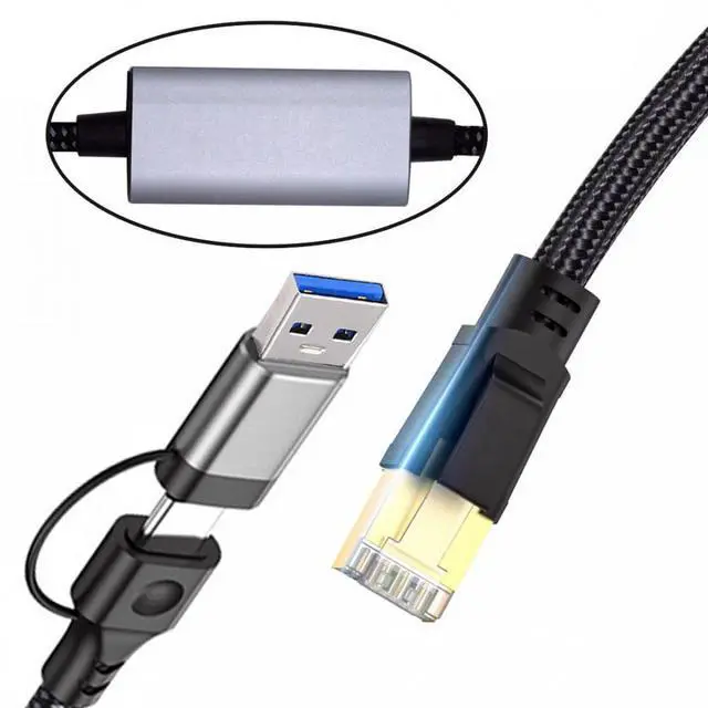 Alt view image 2 of 7 - Cablecc Combo USB Type-A & Type-C USB-C to Ethernet Cable URJ45 Male Cord Directly Connected 1000Mbps Gigabit LAN Network