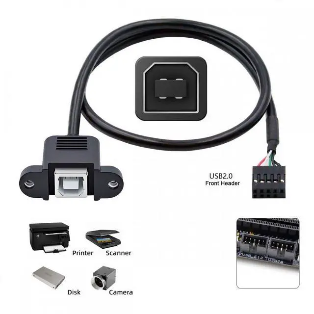 Alt view image 4 of 7 - CY USB 2.0 Motherboard 9pin 10pin Header to Standard Type-B Female Extension cable with Nuts for Panel Mount