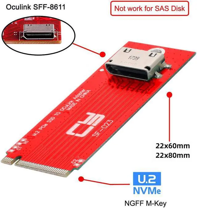 Alt view image 2 of 7 - Chenyang PCI-E 4.0 3.0 M.2 M-key to Oculink SFF-8612 SFF-8611 Host Adapter for PCIe Nvme SSD 2260