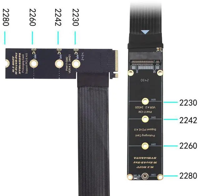 Alt view image 6 of 7 - Chenyang NGFF M-Key NVME Male to Female Extension PCI Express Cable 30cm Right Angled Type 90 Degree PCI-E 4.0 for Mainboard SSD 2230/2242/2260/2280