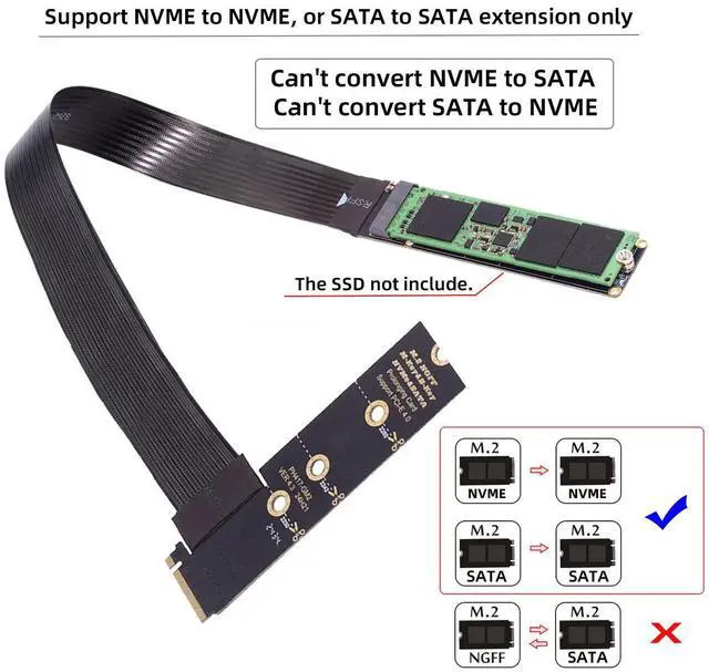 Alt view image 3 of 7 - Chenyang NGFF M-Key NVME Male to Female Extension PCI Express Cable 30cm Right Angled Type 90 Degree PCI-E 4.0 for Mainboard SSD 2230/2242/2260/2280