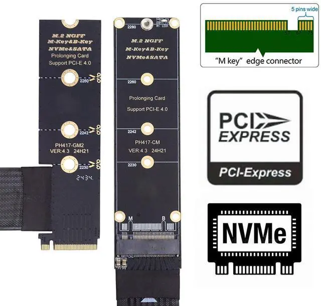 Alt view image 2 of 7 - Chenyang NGFF M-Key NVME Male to Female Extension PCI Express Cable 30cm Right Angled Type 90 Degree PCI-E 4.0 for Mainboard SSD 2230/2242/2260/2280
