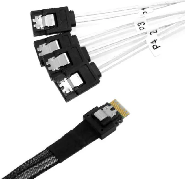 Main image of CHENYANG Slim Line SAS 4.0 SFF-8654 4i 38pin Host to 4 SATA 7pin Target Hard Disk Fanout Raid Cable 50cm