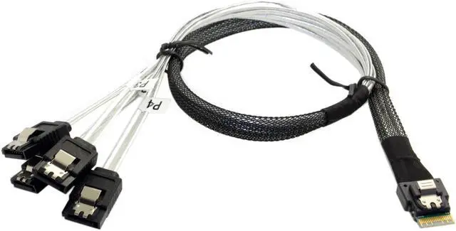Alt view image 2 of 3 - CHENYANG Slim Line SAS 4.0 SFF-8654 4i 38pin Host to 4 SATA 7pin Target Hard Disk Fanout Raid Cable 50cm