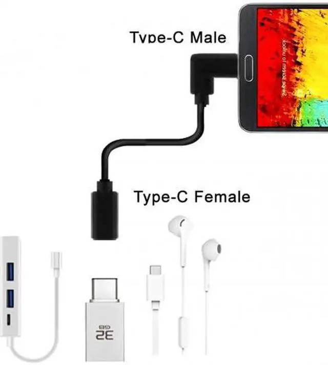 Alt view image 6 of 7 - Cablecc 90 Degree Right Angled USB-C USB 3.1 Type C Male to Female Extension Data Cable for Macbook Tablet 20cm UC-218-RI-0.2M