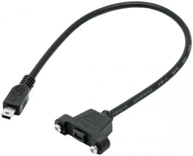 Alt view image 6 of 6 - Cablecc Panel Mount Type Mini USB 5Pin Male to Female Extension Adapter Cable with Screws 50cm