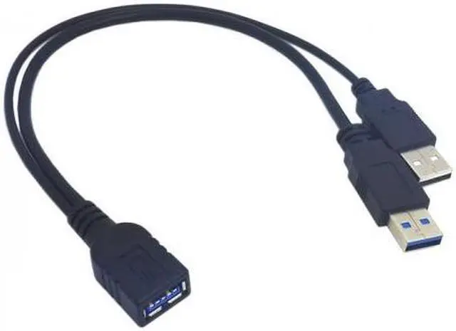 Alt view image 3 of 7 - CHENYANG Black USB 3.0 Female to Dual USB Male Extra Power Data Y Extension Cable for 2.5" Mobile Hard Disk