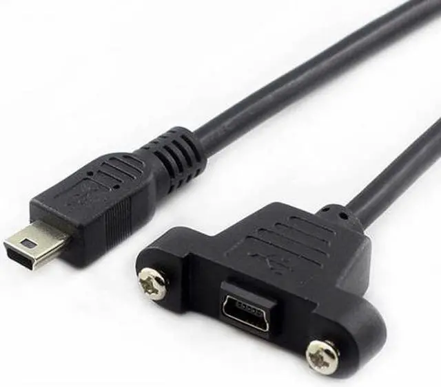 Alt view image 2 of 6 - Cablecc Panel Mount Type Mini USB 5Pin Male to Female Extension Adapter Cable with Screws 50cm