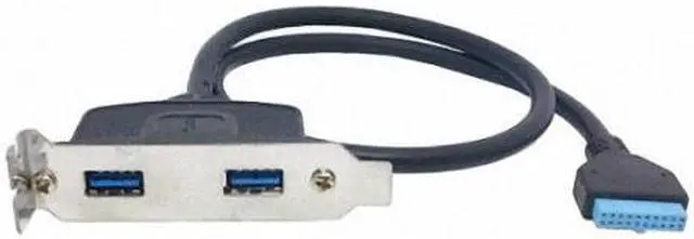 Alt view image 2 of 5 - Cablecc Low Profile 9.5mm Height USB 3.0 Female Back panel to Motherboard 20pin cable with PCI bracket 40cm