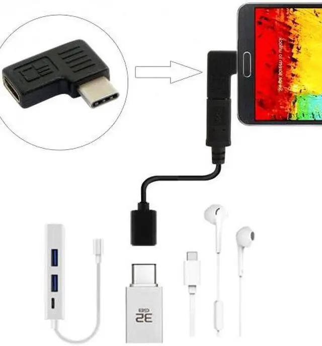 Alt view image 7 of 7 - Cablecc 90 Degree Right & Left Angled USB 3.1 Type-C Male to Female Extension Adapter for Laptop & Tablet & Mobile Phone UC-214-RI
