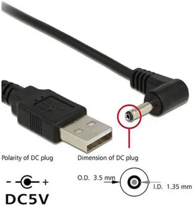 Alt view image 4 of 4 - Cablecc USB 2.0 Male to Right Angled 90 Degree 3.5mm 1.35mm DC power Plug Barrel 5v Cable 80cm