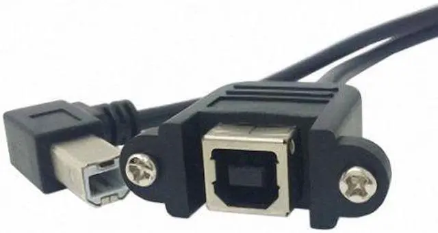 Alt view image 2 of 6 - Cablecc 90 Degree Left Angled USB B Type Male to Female extension cable with screws for Panel Mount 50cm