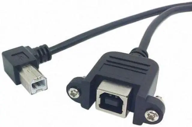 Alt view image 2 of 6 - Cablecc 90 Degree Right Angled USB B Type Male to Female extension cable with screws for Panel Mount 50cm