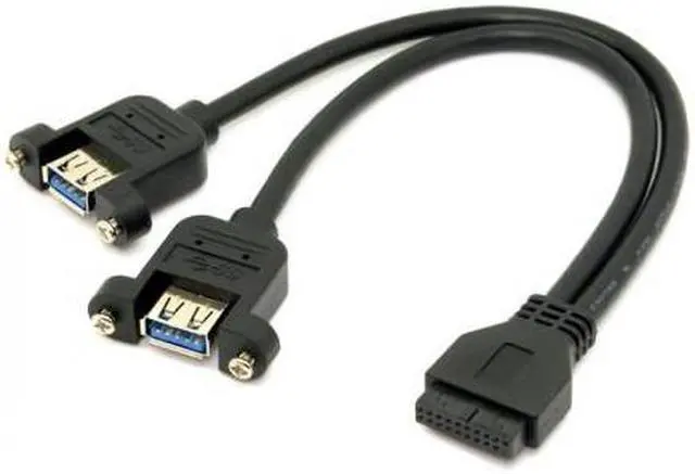 Alt view image 5 of 5 - Cablecc USB 3.0 Dual Ports A Female Screw Mount Type to Motherboard 20pin Header cable Black