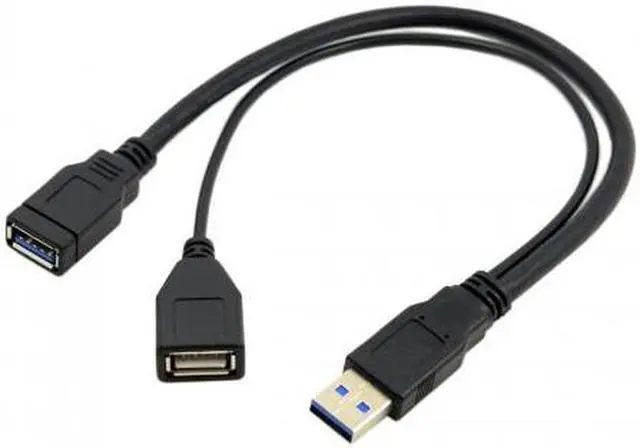 Alt view image 6 of 7 - CHENYANG Black USB 3.0 Male to Dual USB Female Extra Power Data Y Extension Cable for 2.5" Mobile Hard Disk