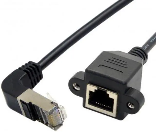 Main image of CHENYANG  Down Angled 90 Degree STP UTP Cat 5e Male to Female Panel Mount Ethernet Network Extension Cable 30cm